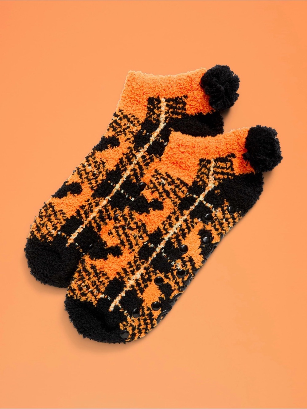 Disney Cozy Orange & Black Pom-Trim Gripper Socks